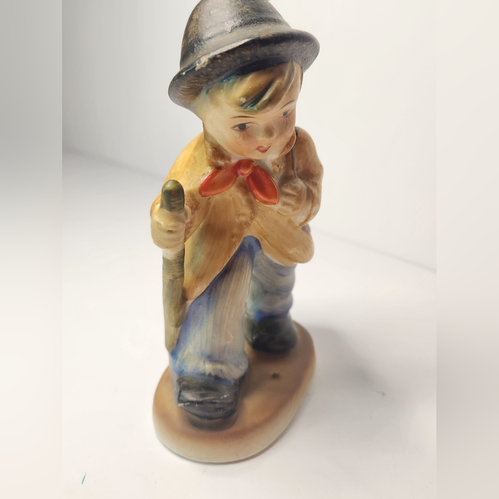 Hummel Boy Figurine with Red Scarf and Blue Pants